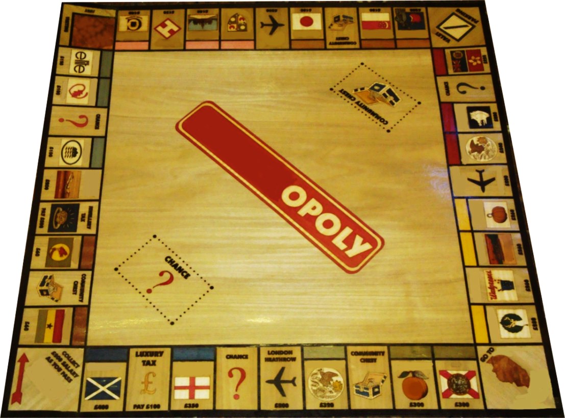 We were given a list of places and suggestions for the 40 seperate artworks , and produced this customised monopoly board. Names have been obscured to protect the identity of the client